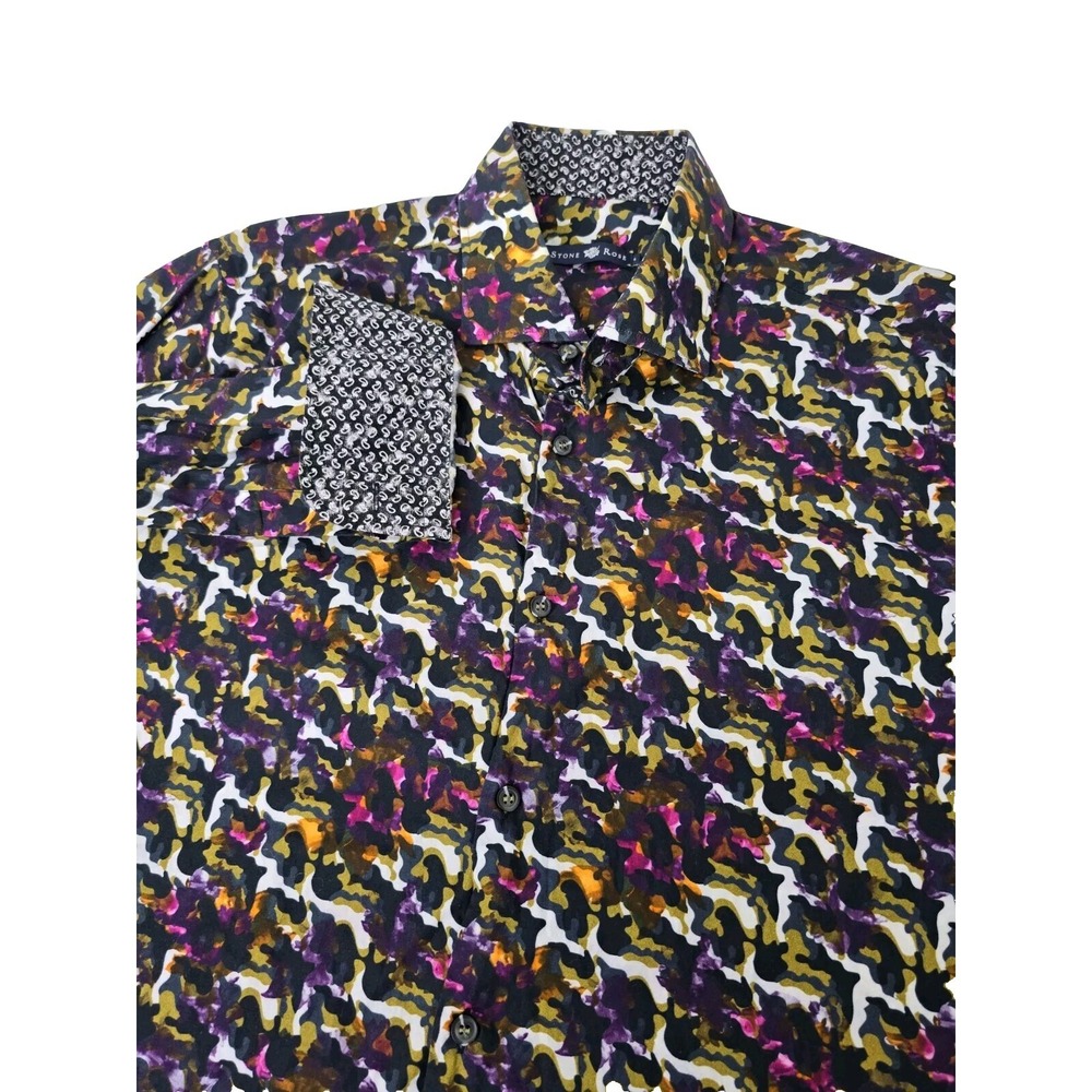 Stone Rose Mens Shirt Flip Cuff Long Sleeve Paisley Button Up Size 4 L